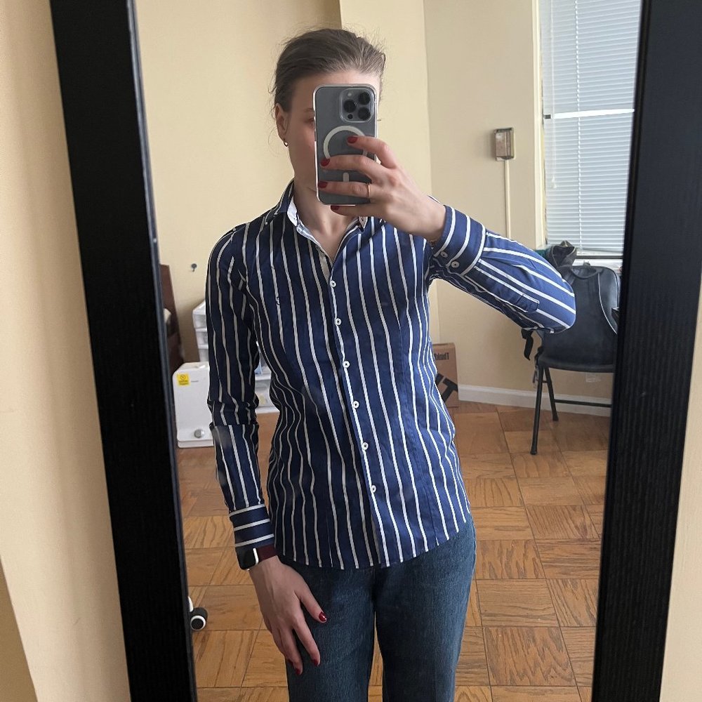 Blue strip fitted cotton shirt